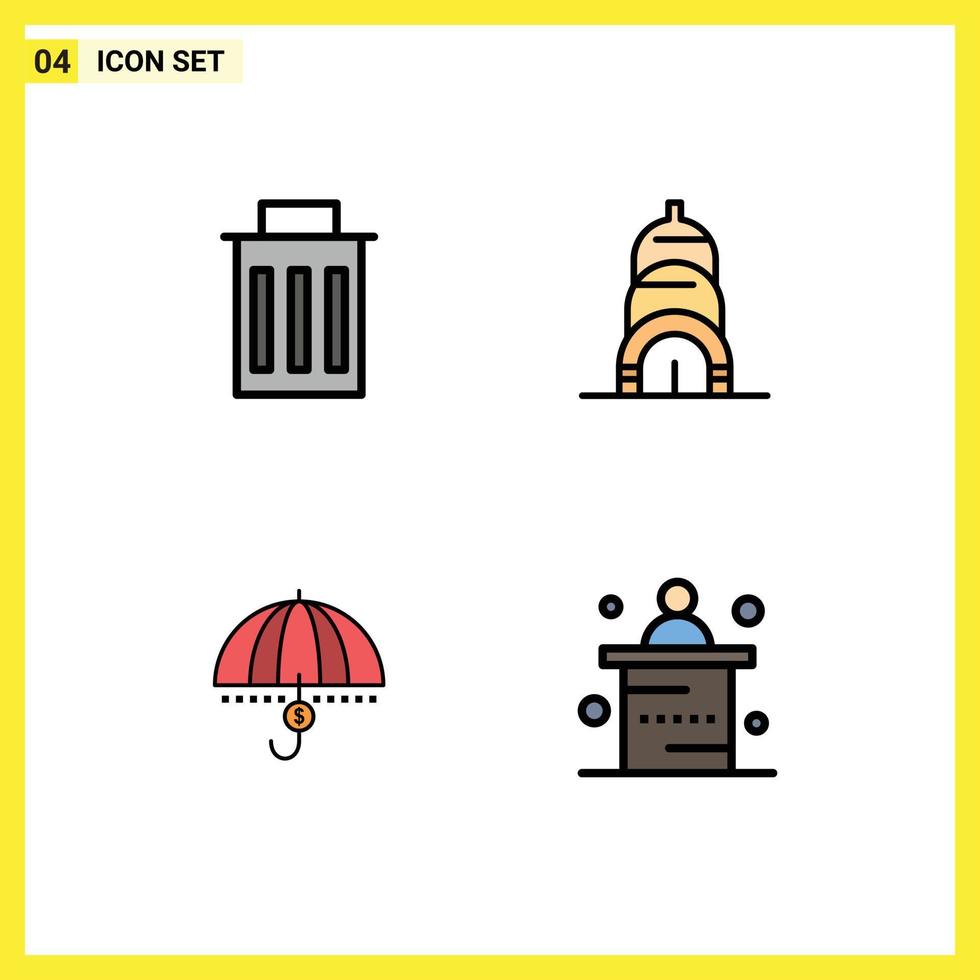 Universal Icon Symbols Group of 4 Modern Filledline Flat Colors of delete financial user usa protection Editable Vector Design Elements