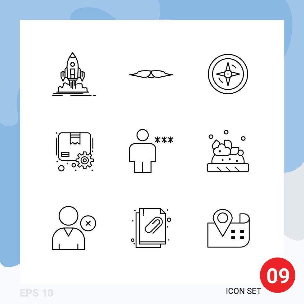Set of 9 Vector Outlines on Grid for avatar parcel male package location Editable Vector Design Elements