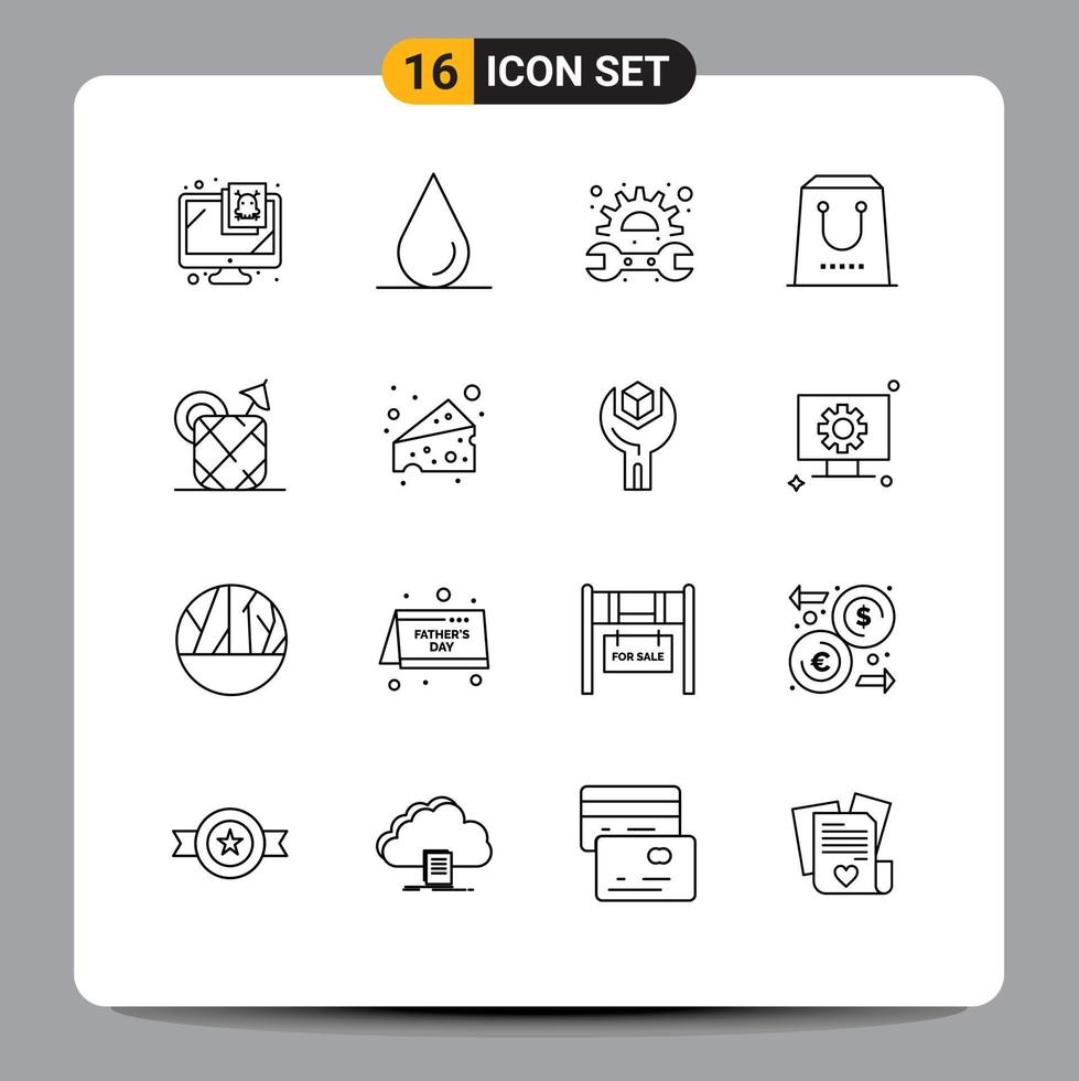16 Universal Outline Signs Symbols of food pineapple repair purchase e Editable Vector Design Elements
