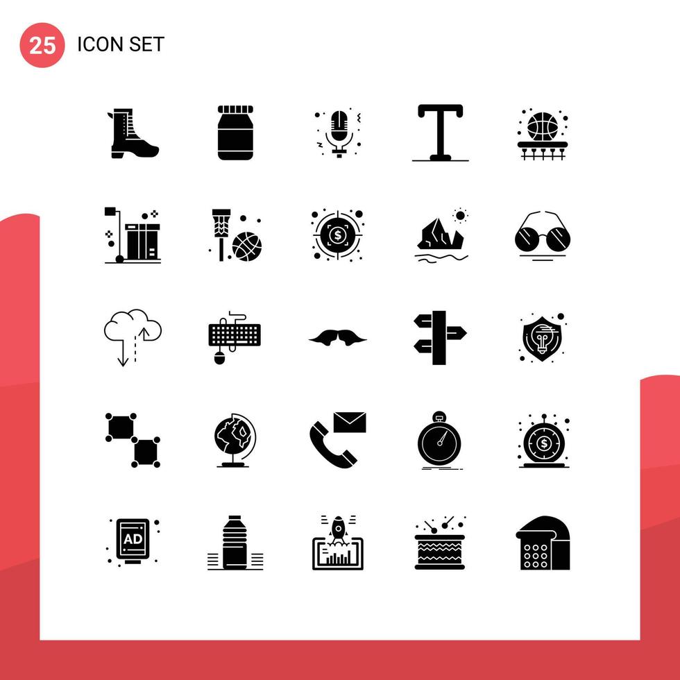 Solid Glyph Pack of 25 Universal Symbols of learning basketball record basket text Editable Vector Design Elements
