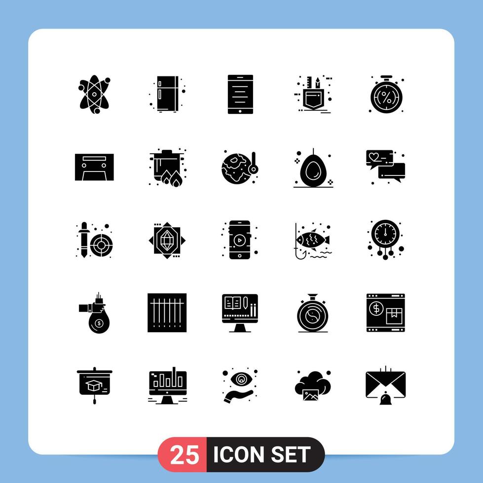 Pack of 25 creative Solid Glyphs of sale money text discount tools Editable Vector Design Elements