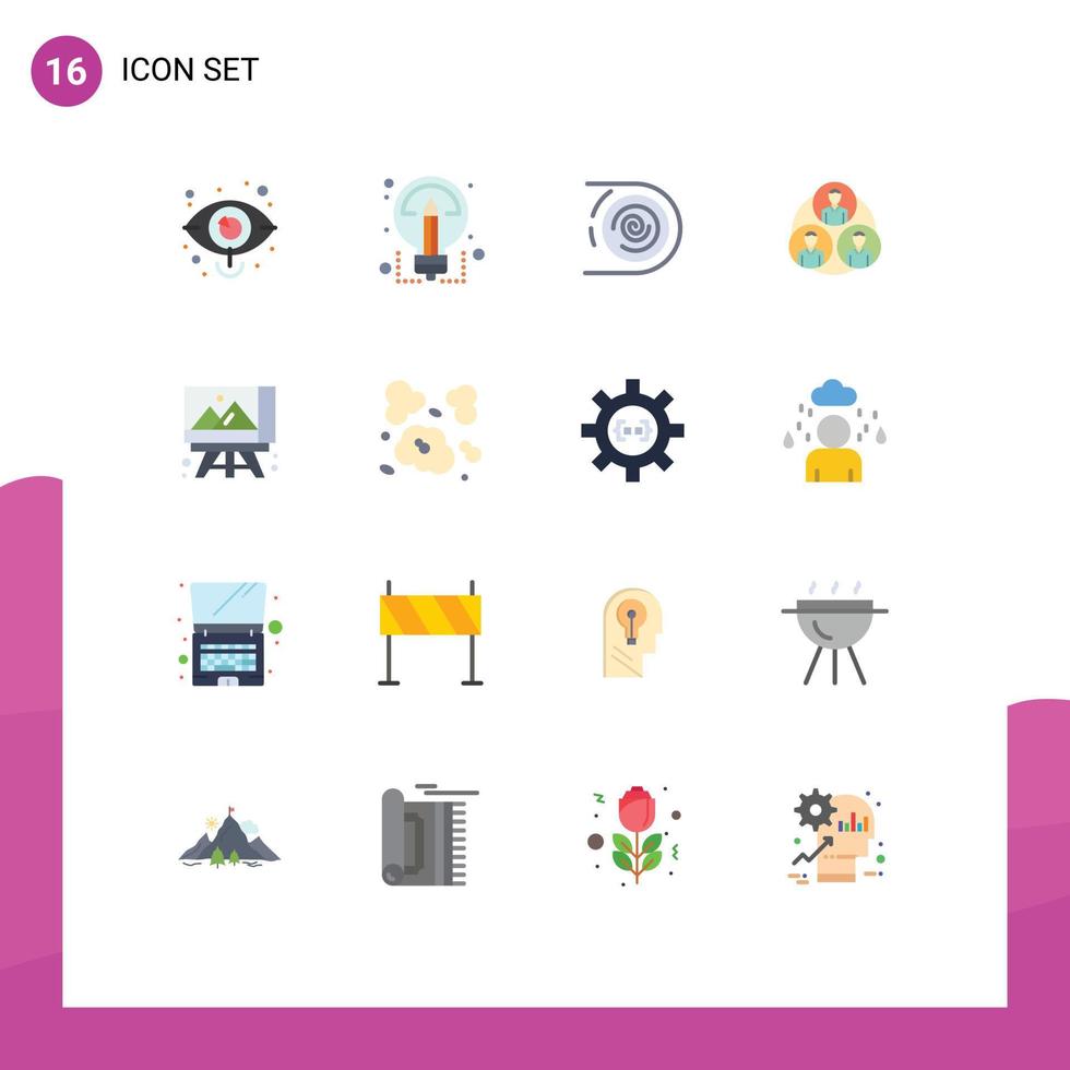 16 User Interface Flat Color Pack of modern Signs and Symbols of circle gang sharing staff disruptive Editable Pack of Creative Vector Design Elements
