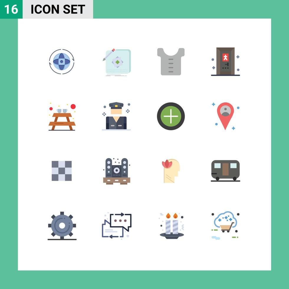 Editable Vector Line Pack of 16 Simple Flat Colors of picnic bath application door shirt Editable Pack of Creative Vector Design Elements