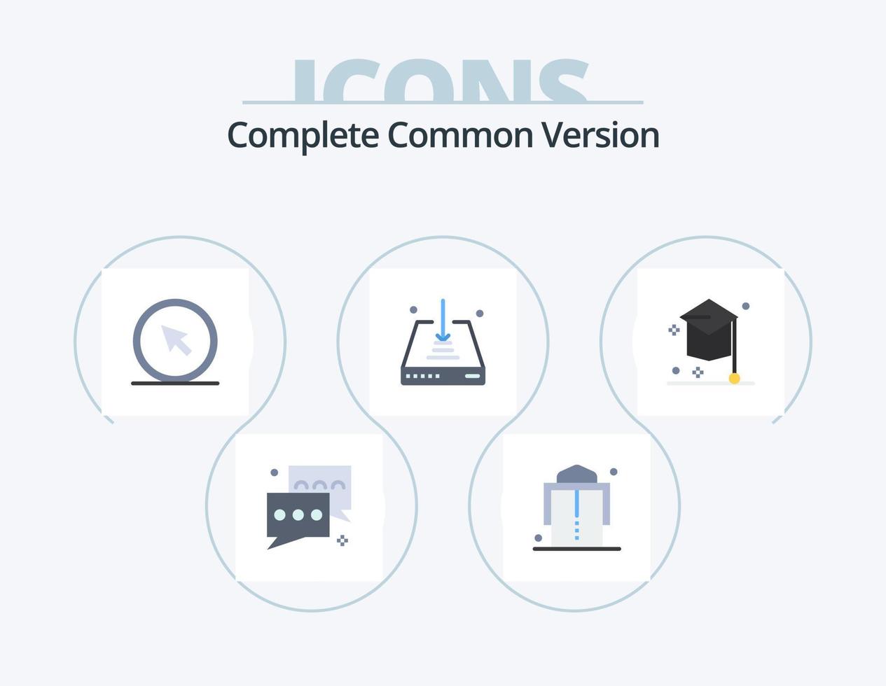 Complete Common Version Flat Icon Pack 5 Icon Design. college. download. click. down. pointer vector