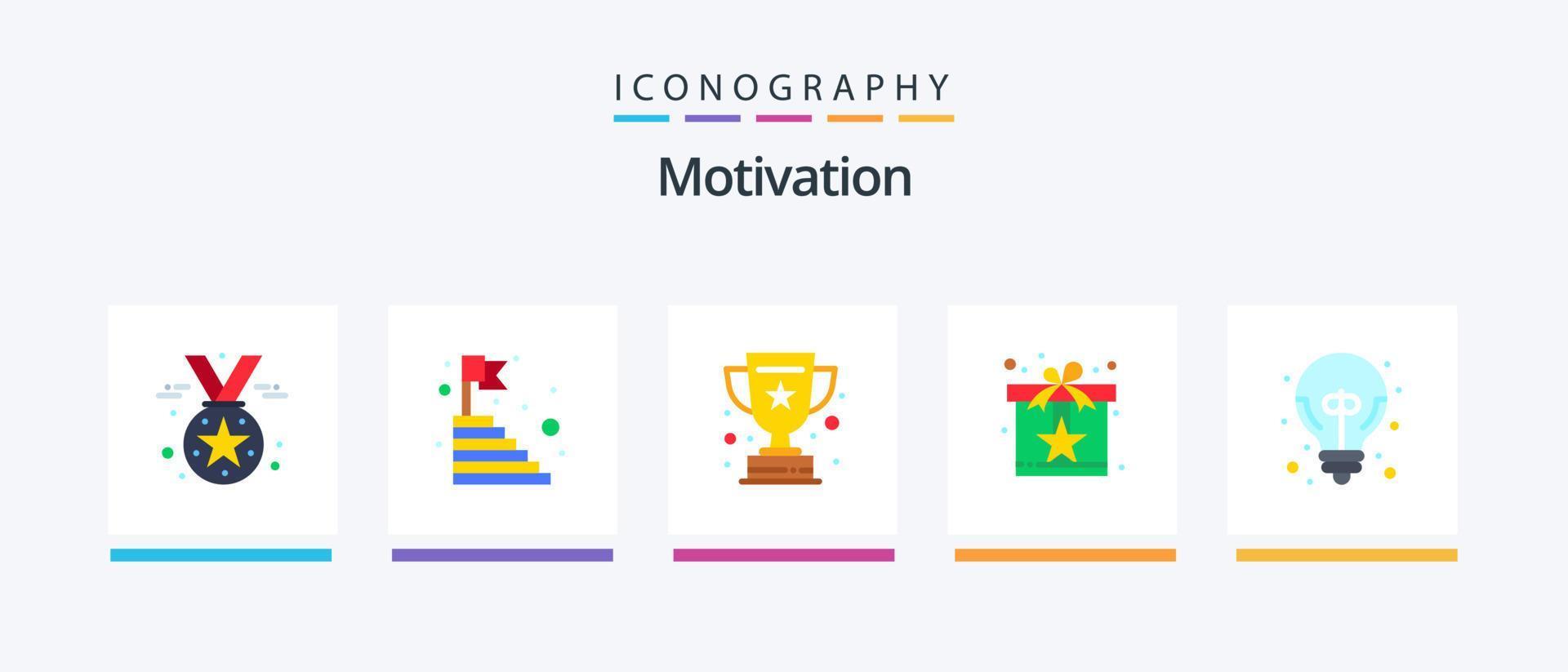 Motivation Flat 5 Icon Pack Including surprise. reward. success. present. success. Creative Icons Design vector