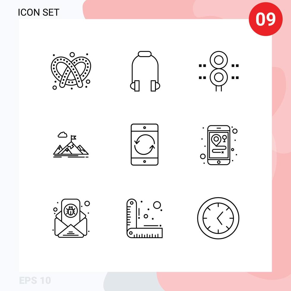 User Interface Pack of 9 Basic Outlines of mission business sign aim transportation Editable Vector Design Elements