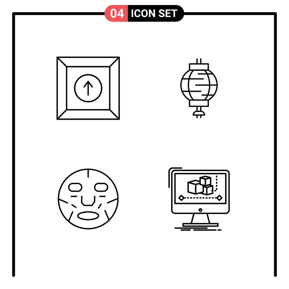 Set of 4 Modern UI Icons Symbols Signs for box face lantern decoration wellness Editable Vector Design Elements