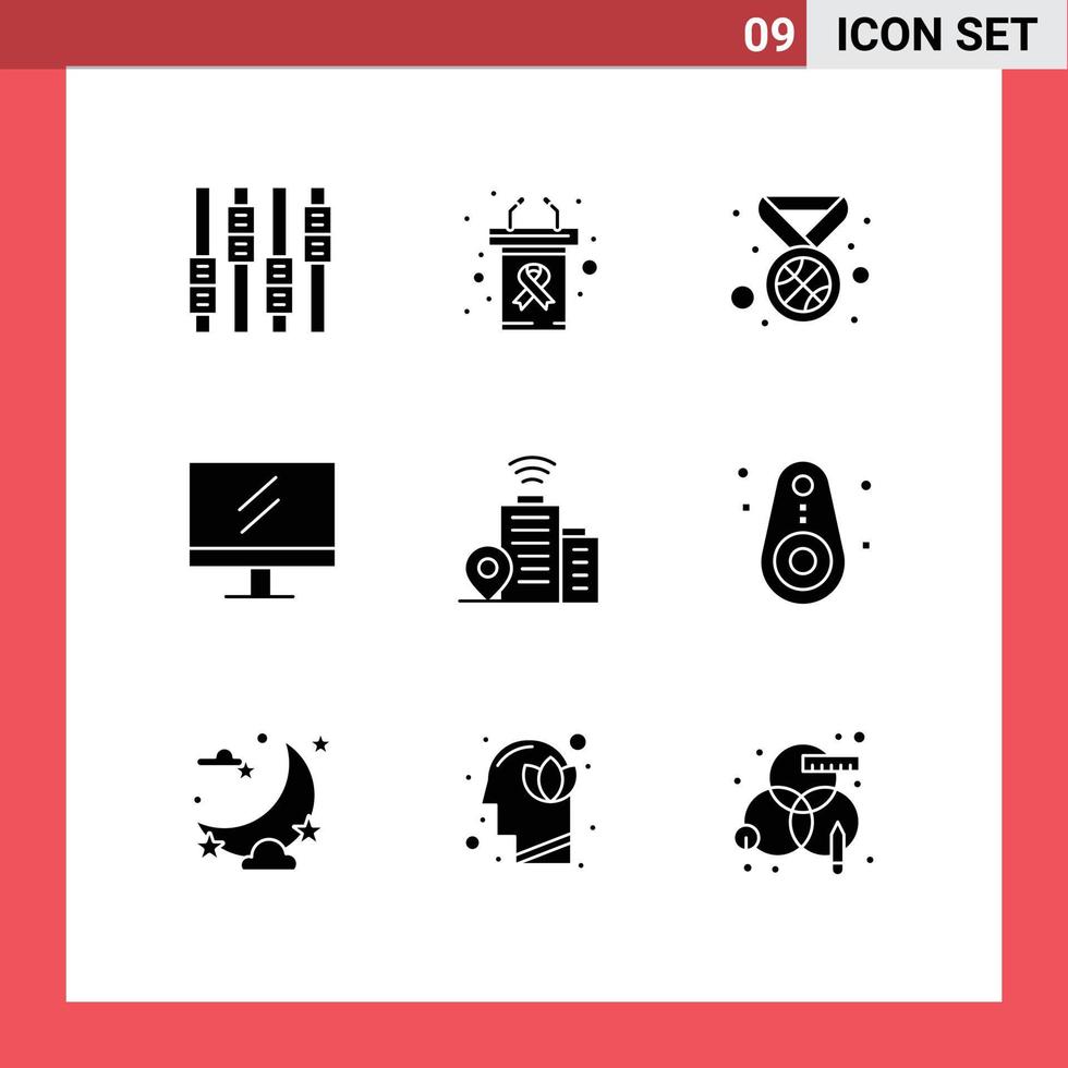 Solid Glyph Pack of 9 Universal Symbols of devices location medal wifi school Editable Vector Design Elements