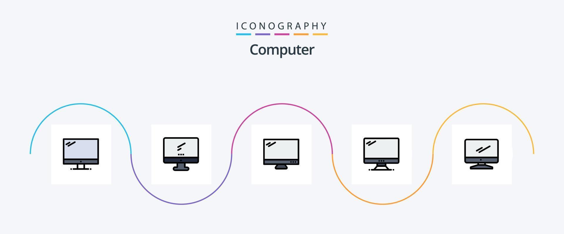 Computer Line Filled Flat 5 Icon Pack Including . . vector