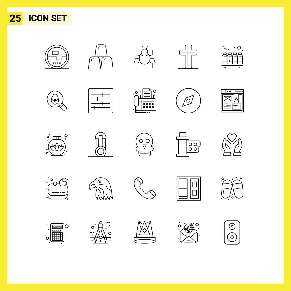 Editable Vector Line Pack of 25 Simple Lines of bottle cross gold christian indian Editable Vector Design Elements