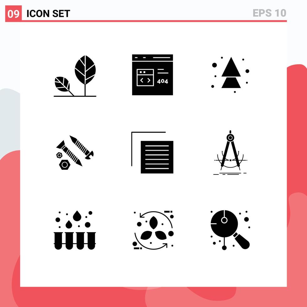 Group of 9 Modern Solid Glyphs Set for tool building develop screws up Editable Vector Design Elements