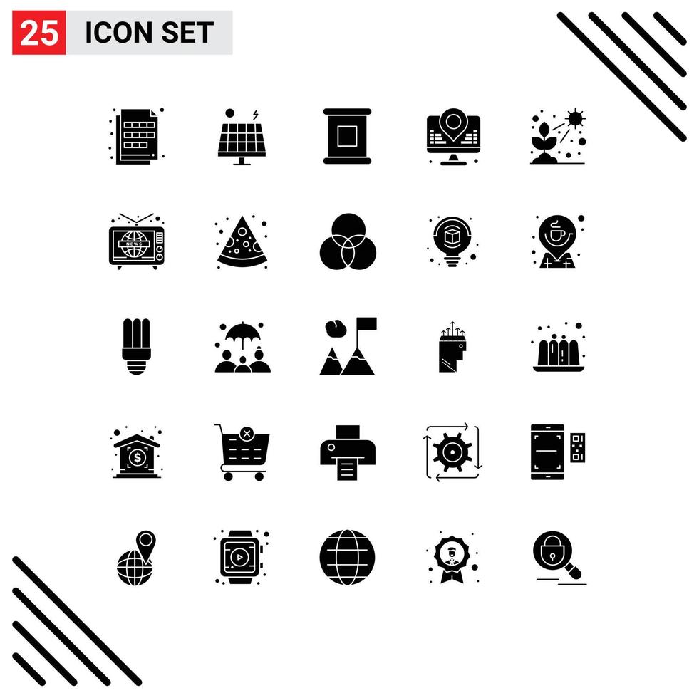 Pack of 25 Modern Solid Glyphs Signs and Symbols for Web Print Media such as direct map solar location development Editable Vector Design Elements