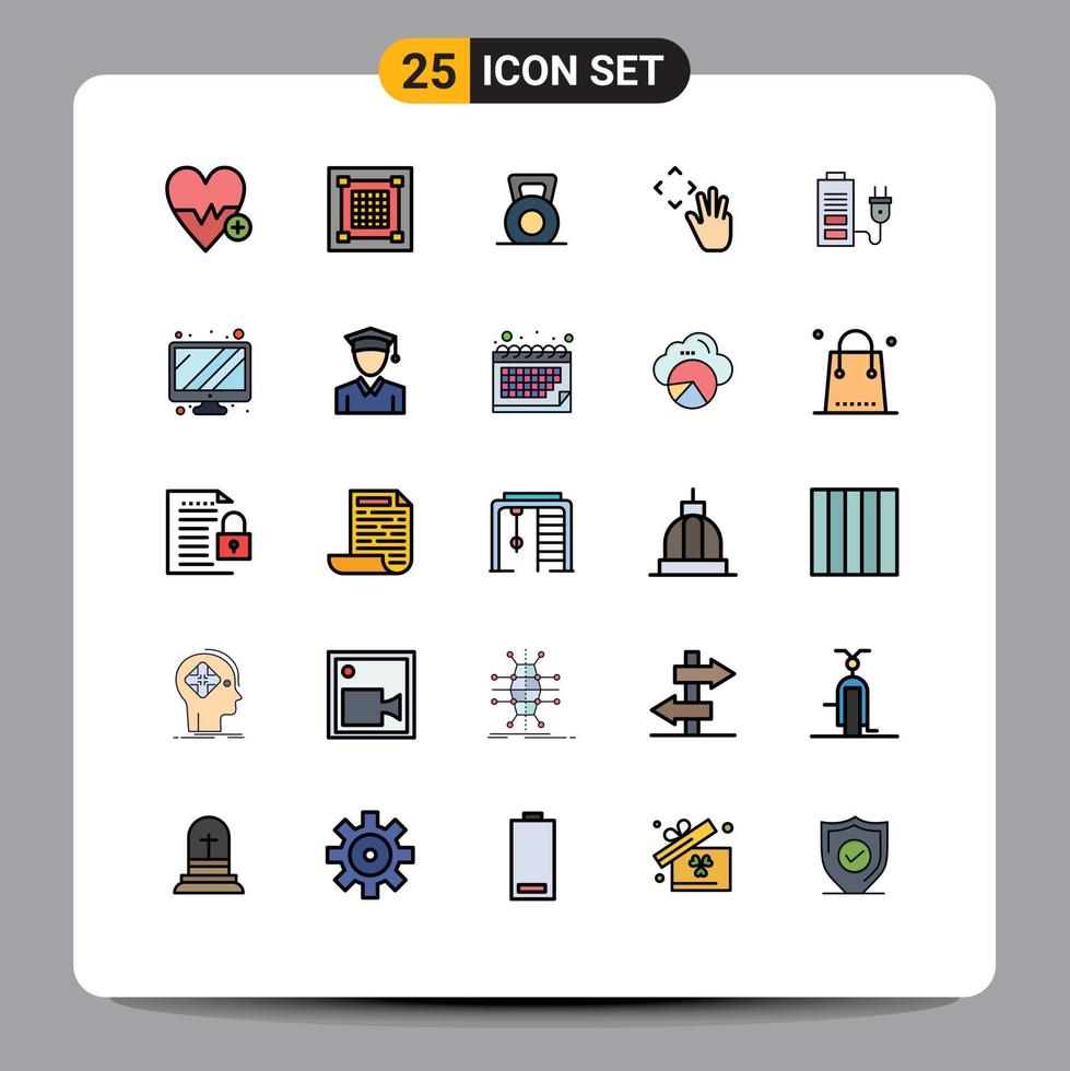 25 Creative Icons Modern Signs and Symbols of acumulator up grid hand cursor lift Editable Vector Design Elements
