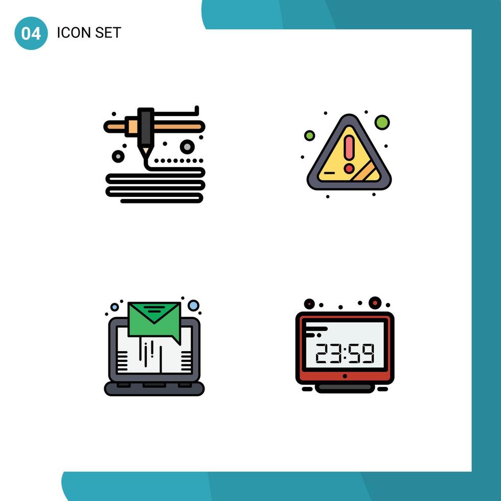 Concepto de color plano de 4 líneas completas para sitios web móviles y modelado de aplicaciones que envían elementos de diseño vectorial editables de computadora de correo electrónico de advertencia vector