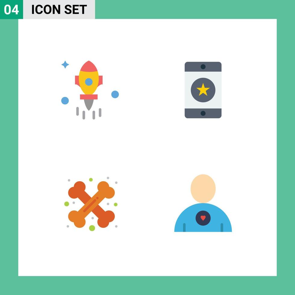 User Interface Pack of 4 Basic Flat Icons of astronomy bone fly favorite crossed Editable Vector Design Elements