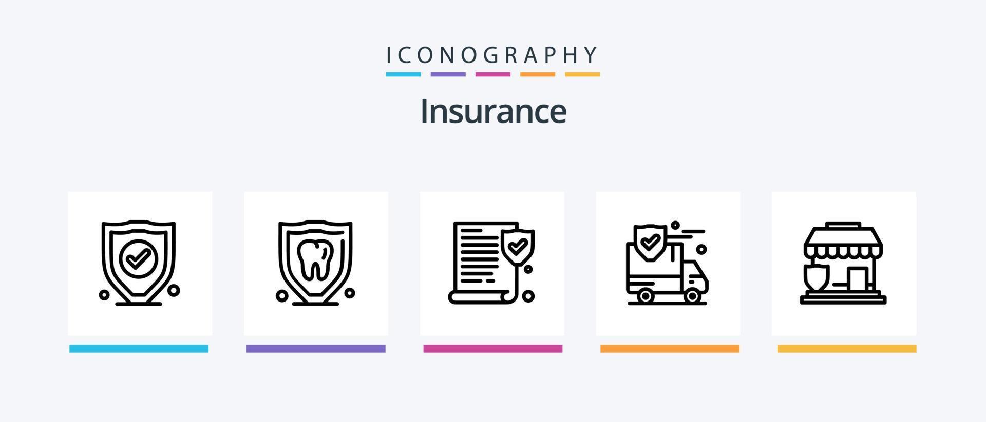 paquete de iconos de la línea de seguros 5 que incluye. seguridad. proteccion. seguro. política. diseño de iconos creativos vector