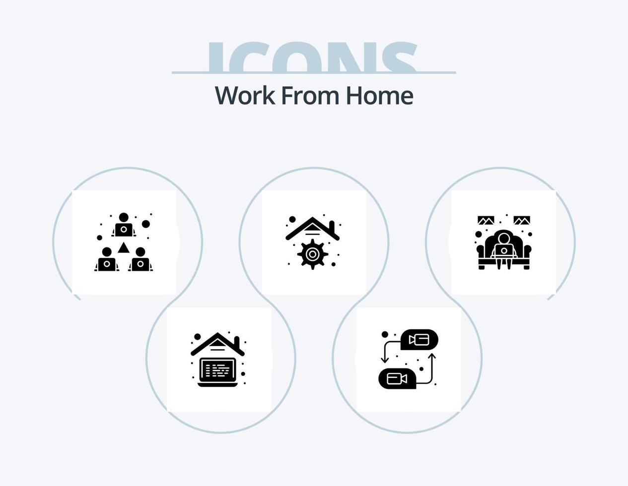 Work From Home Glyph Icon Pack 5 Icon Design. notebook. house. video conference. home. sharing vector