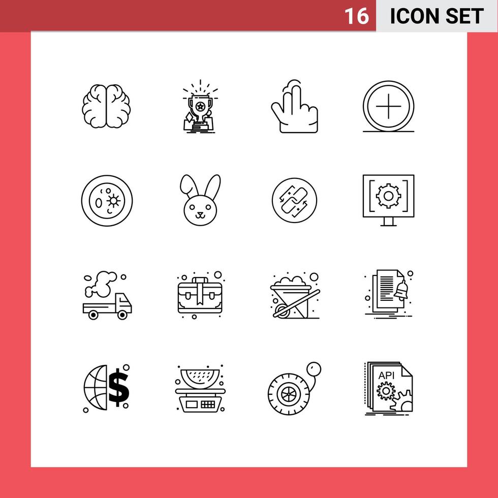 Modern Set of 16 Outlines and symbols such as plus create trophy circle touch Editable Vector Design Elements