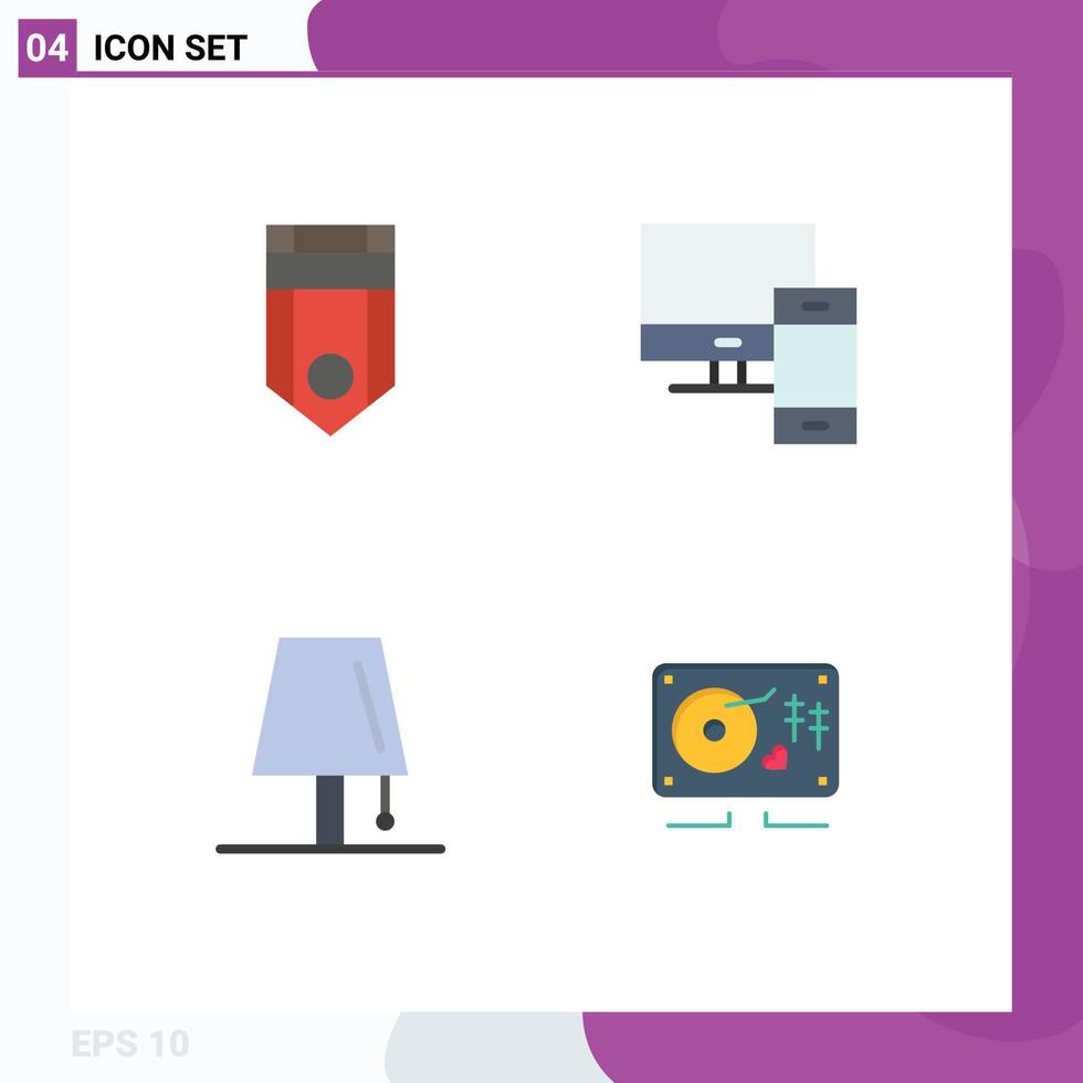 Pack of 4 Modern Flat Icons Signs and Symbols for Web Print Media such as badge phone rank devices interior Editable Vector Design Elements