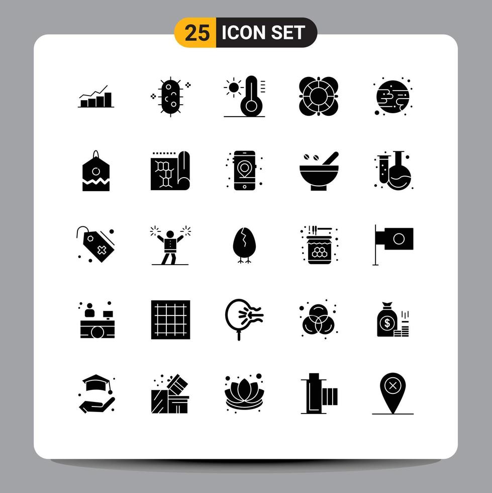 Editable Vector Line Pack of 25 Simple Solid Glyphs of support lifeguard biology help temperature Editable Vector Design Elements