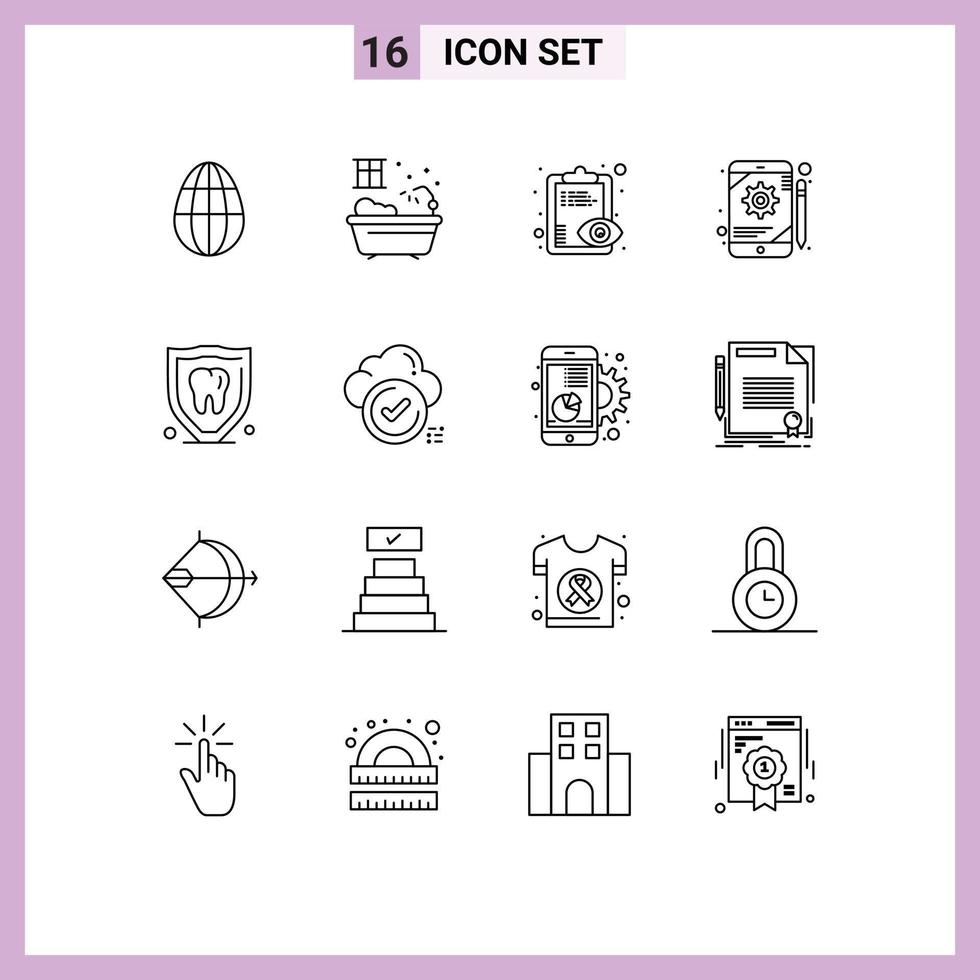 16 Creative Icons Modern Signs and Symbols of tooth protection view insurance gear Editable Vector Design Elements