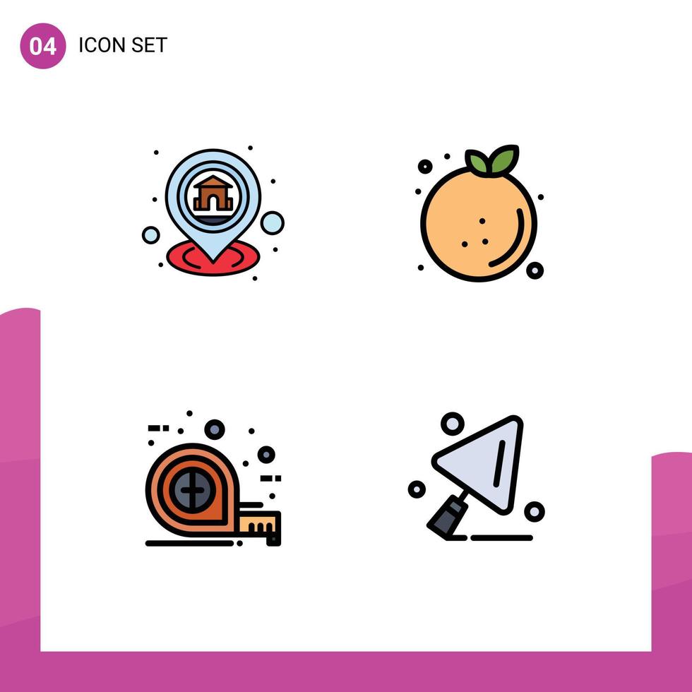 Set of 4 Vector Filledline Flat Colors on Grid for gps orange map diet tape Editable Vector Design Elements