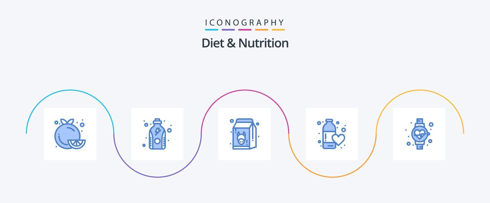 Diet And Nutrition Blue 5 Icon Pack Including water. fitness health. protein. diet. healthy vector