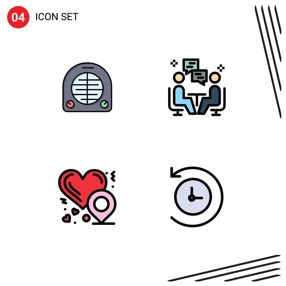 Pack of 4 Modern Filledline Flat Colors Signs and Symbols for Web Print Media such as fan heart location home chat love location Editable Vector Design Elements