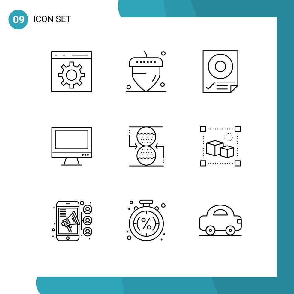 Set of 9 Vector Outlines on Grid for concentration imac data device computer Editable Vector Design Elements