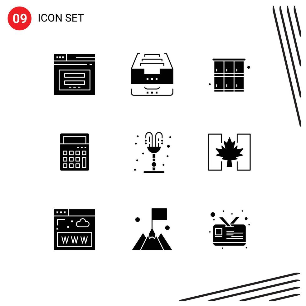 paquete de interfaz de usuario de 9 glifos sólidos básicos de calculadora de documentos de comercio electrónico de oficina elementos de diseño vectorial editables seguros vector