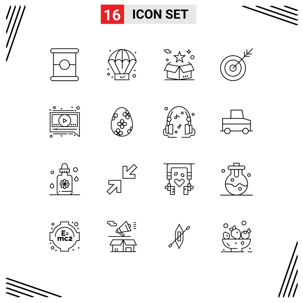 16 Outline concept for Websites Mobile and Apps video chat star target dart Editable Vector Design Elements