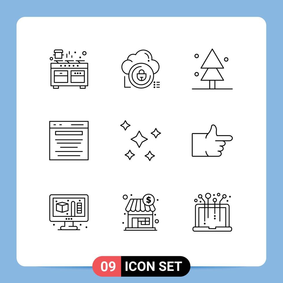 Pictogram Set of 9 Simple Outlines of marketing business lock advertising spruce Editable Vector Design Elements