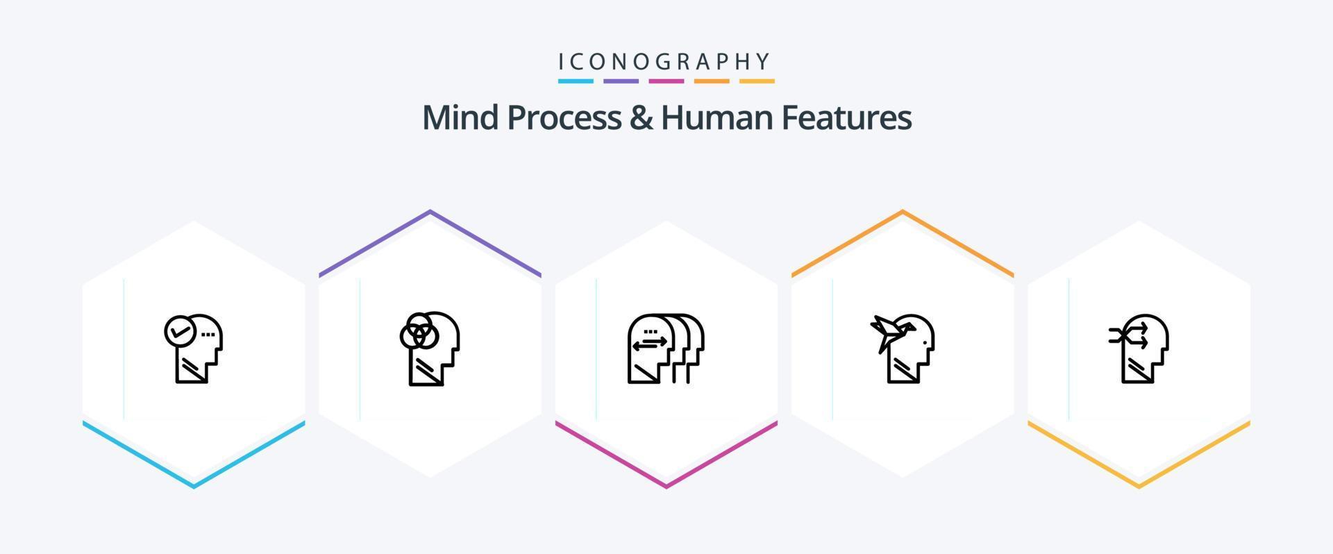 proceso mental y características humanas paquete de iconos de 25 líneas que incluye función. mente. humano. cabeza. personaje vector