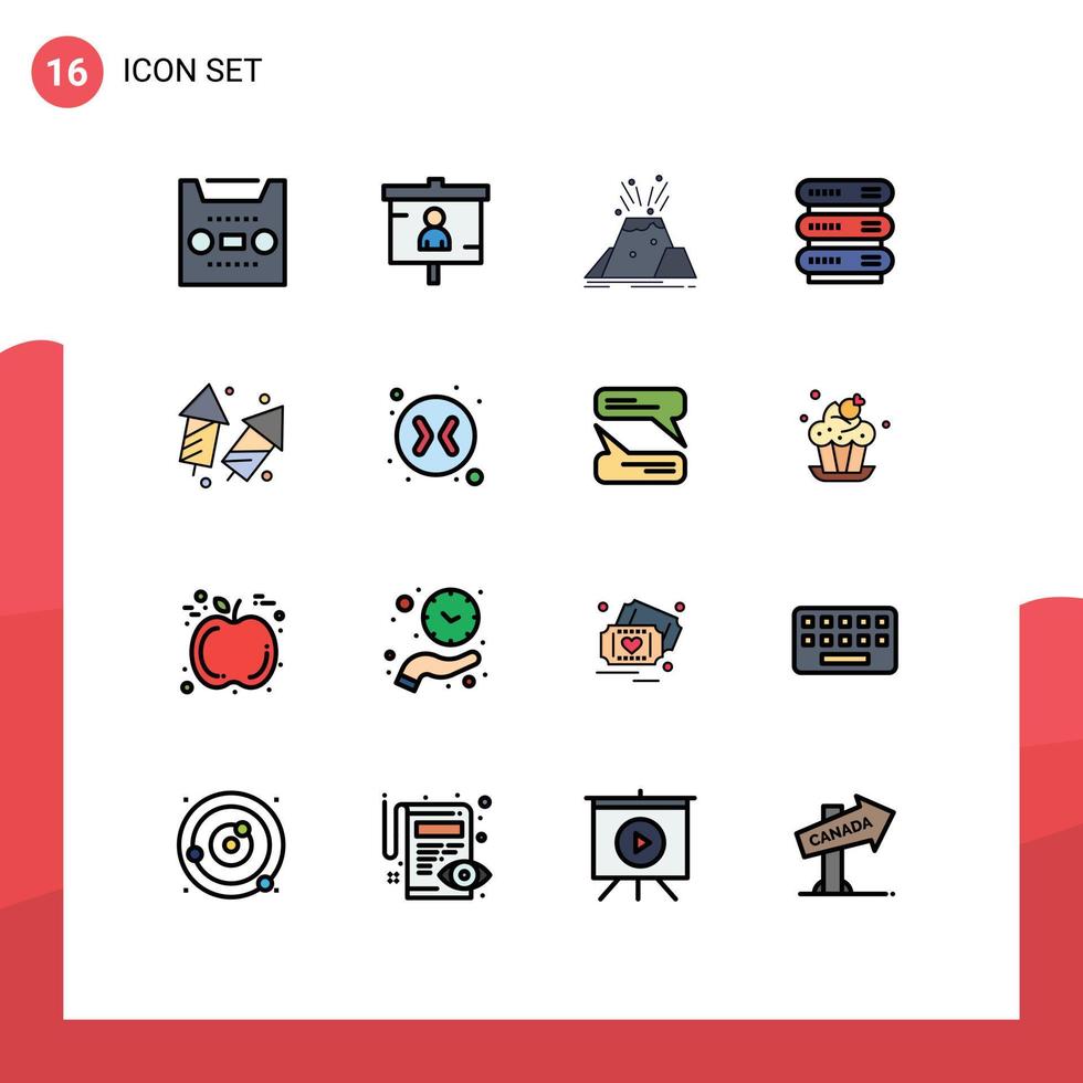 Modern Set of 16 Flat Color Filled Lines and symbols such as storage data seo computing alert Editable Creative Vector Design Elements