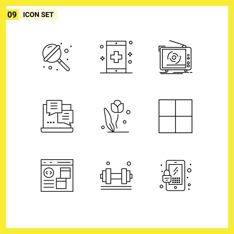 Outline Pack of 9 Universal Symbols of web internet health development television Editable Vector Design Elements