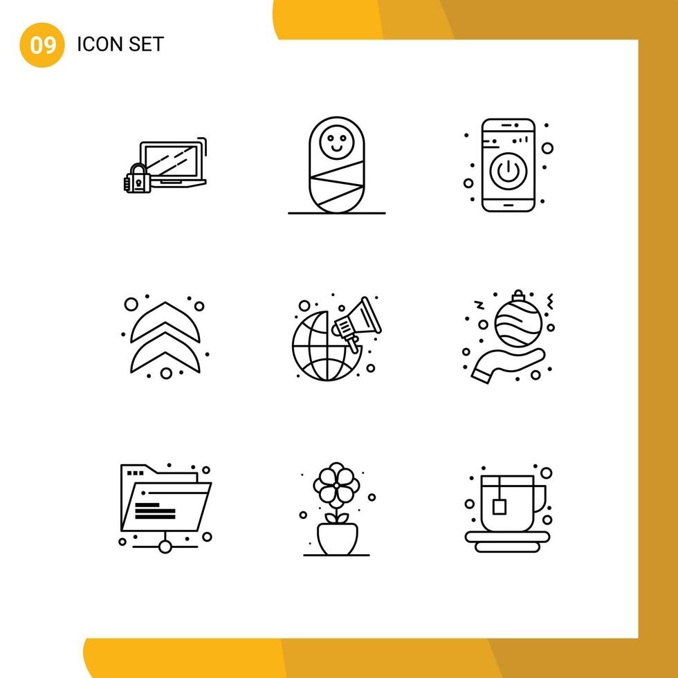 9 Outline concept for Websites Mobile and Apps worldwide global switch broadcast arrows Editable Vector Design Elements