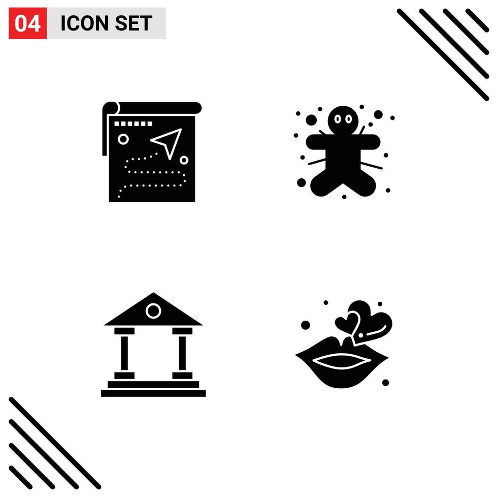 conjunto de 4 iconos modernos de la interfaz de usuario signos de símbolos para el destino del banco del mapa elementos de diseño vectorial editables de la corte de jengibre vector