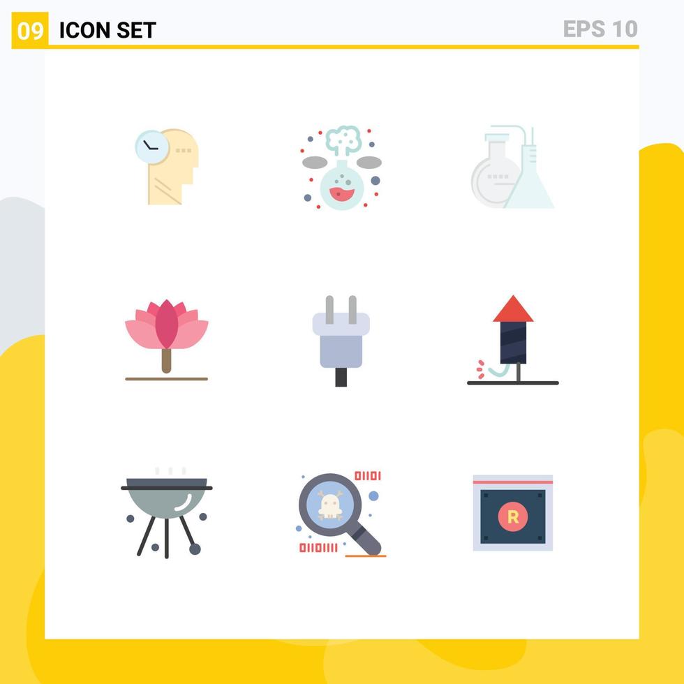 9 Creative Icons Modern Signs and Symbols of electric connector reaction charge spring flower Editable Vector Design Elements