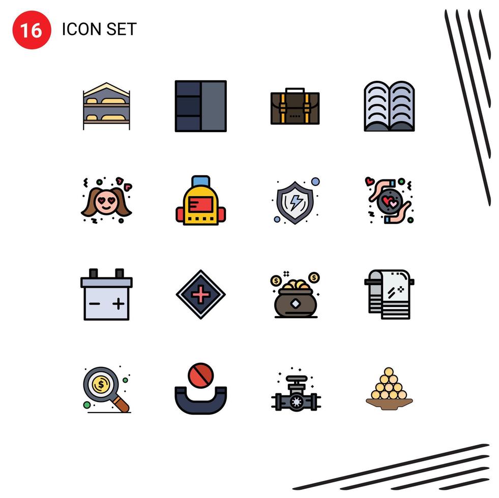 Group of 16 Flat Color Filled Lines Signs and Symbols for bag valentine travel romance learn Editable Creative Vector Design Elements