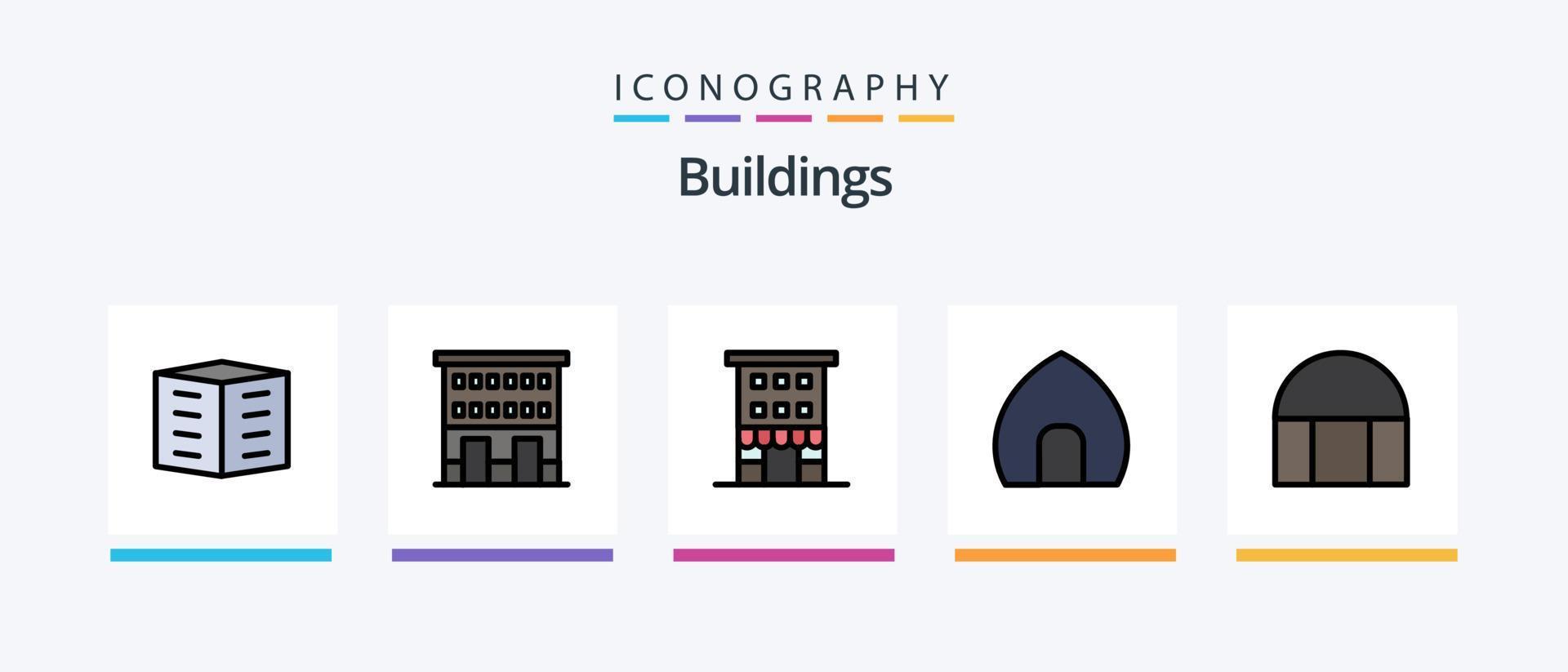 la línea de edificios llenó el paquete de 5 íconos que incluye. casa. edificio islámico. diseño de iconos creativos vector