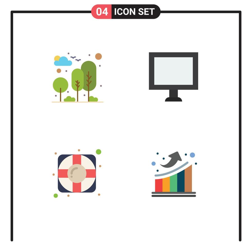 4 Flat Icon concept for Websites Mobile and Apps city lifesaver park display graph Editable Vector Design Elements