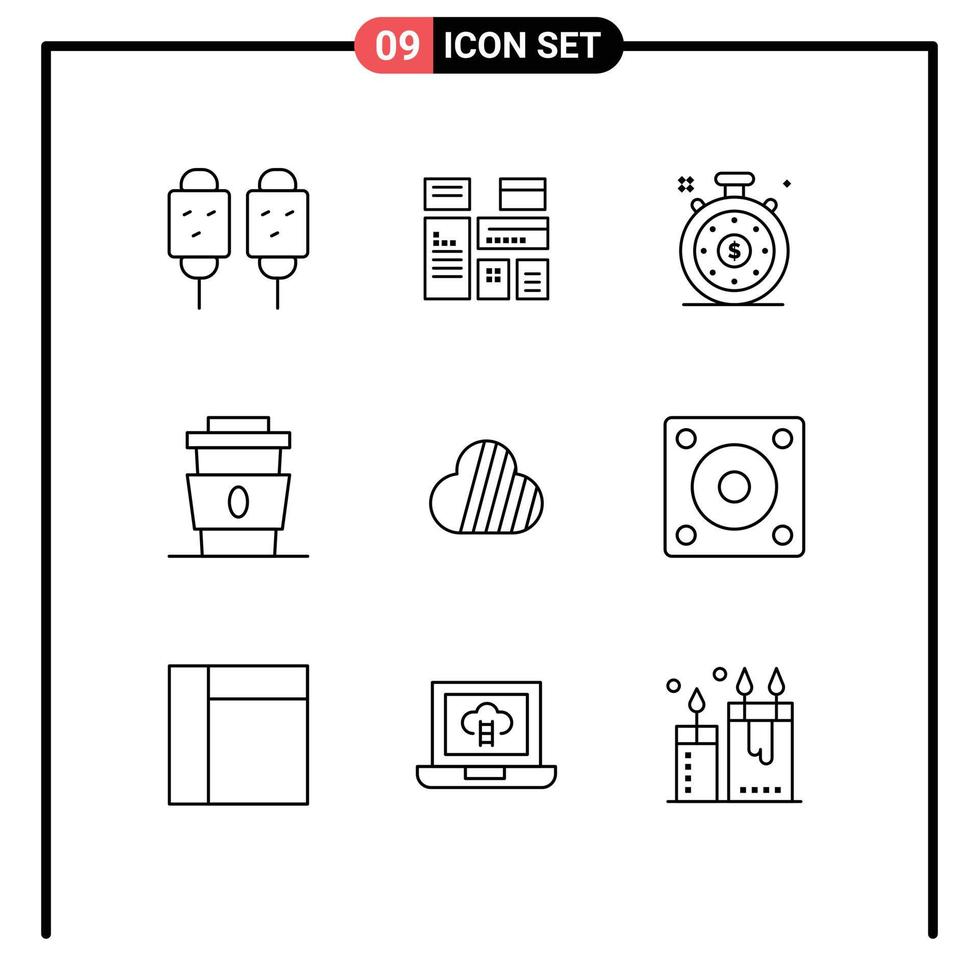 símbolo de icono universal grupo de 9 contornos modernos de sky coin marketing rápido beber café elementos de diseño vectorial editables vector