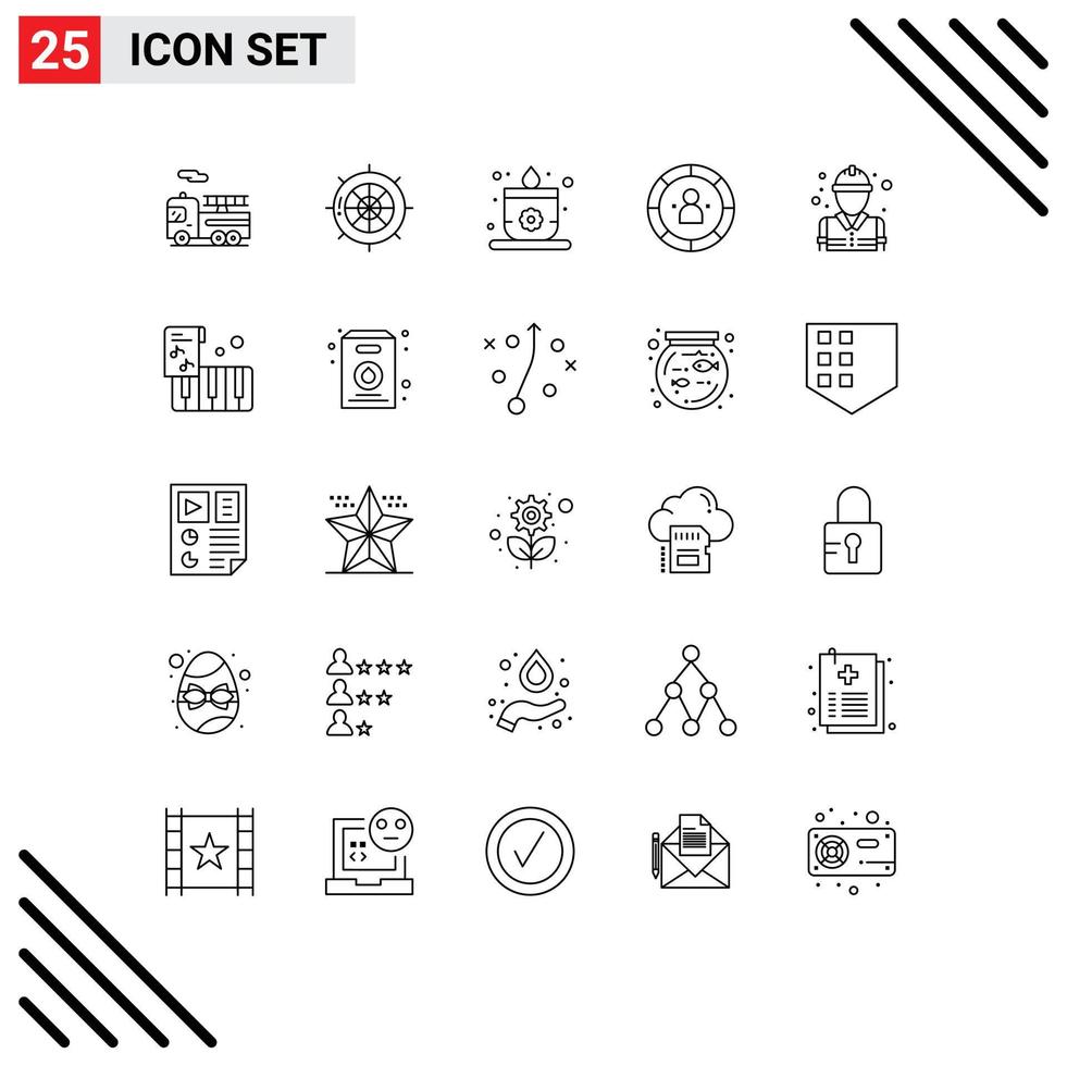 25 Universal Lines Set for Web and Mobile Applications fire person candle management data Editable Vector Design Elements