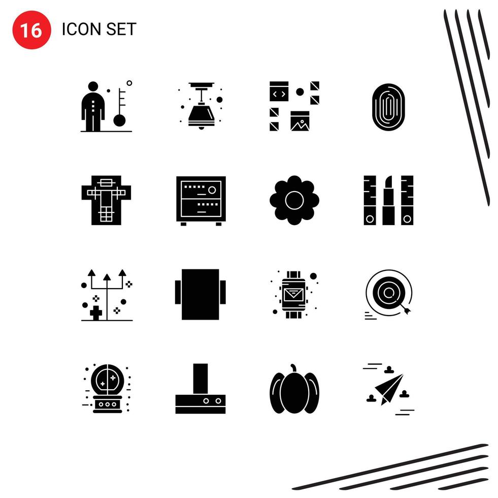 Editable Vector Line Pack of 16 Simple Solid Glyphs of scanner recognition design identity programming Editable Vector Design Elements