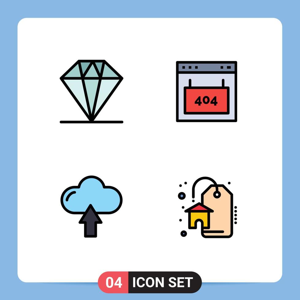 Modern Set of 4 Filledline Flat Colors Pictograph of diamond arrow browser page upload Editable Vector Design Elements
