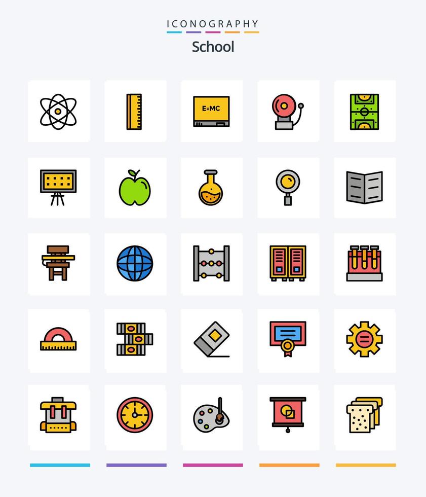 paquete de iconos rellenos de 25 líneas de la escuela creativa, como el alfabeto. fútbol americano. educación. juego. escuela vector