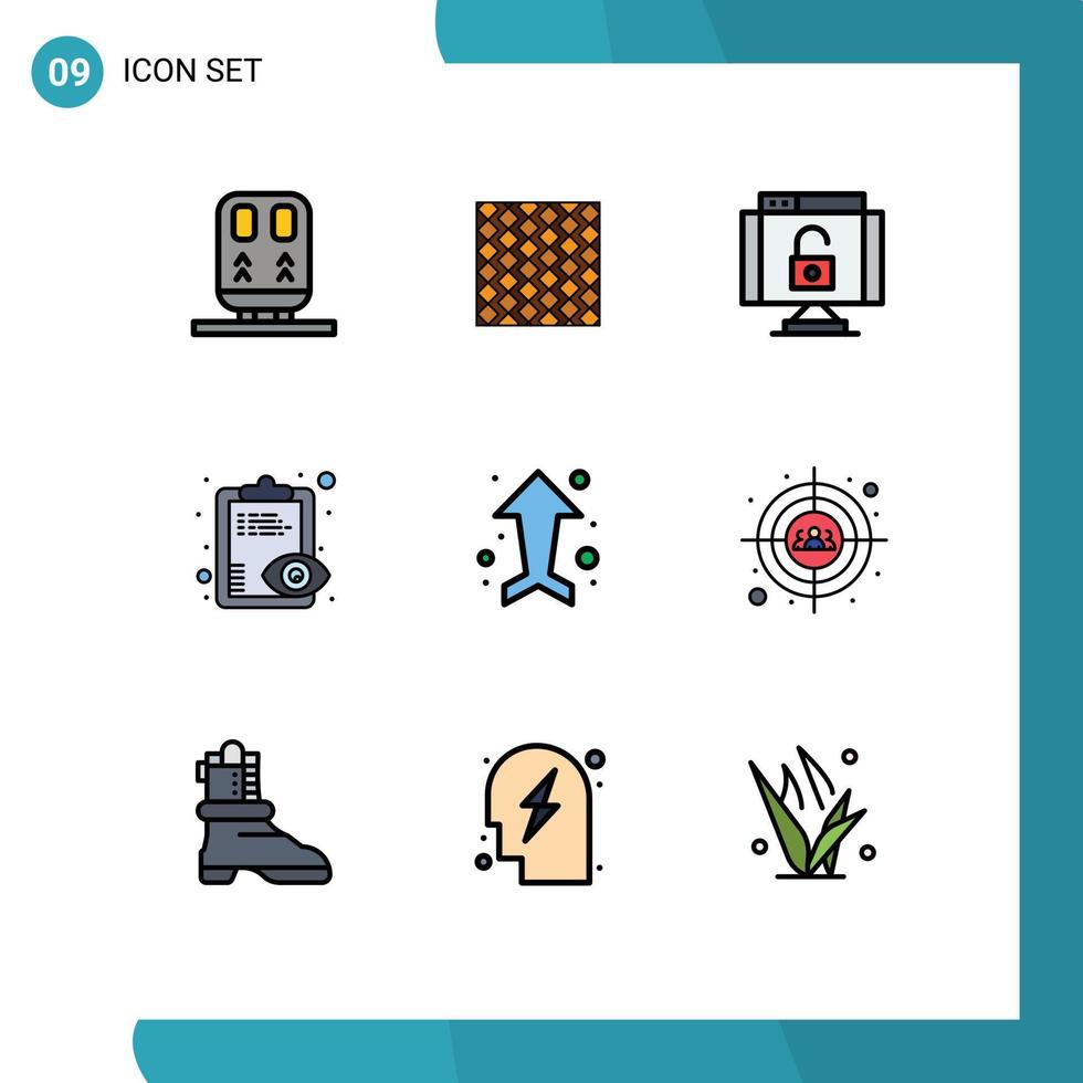 9 User Interface Filledline Flat Color Pack of modern Signs and Symbols of view eye stripes security lock Editable Vector Design Elements