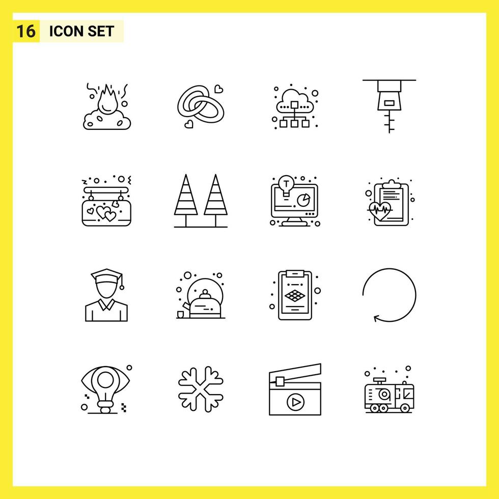 Mobile Interface Outline Set of 16 Pictograms of affection clothing engagment ring cloud technology Editable Vector Design Elements