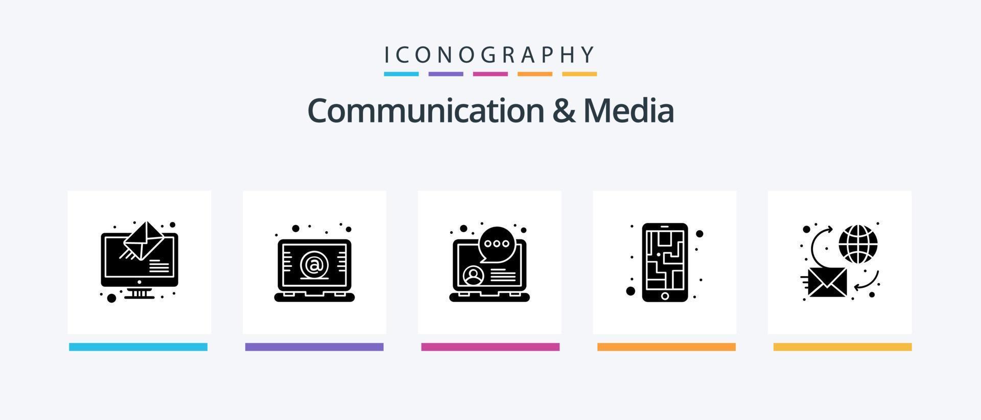 Communication And Media Glyph 5 Icon Pack Including chat. smart phone. online chat. phone. map. Creative Icons Design vector