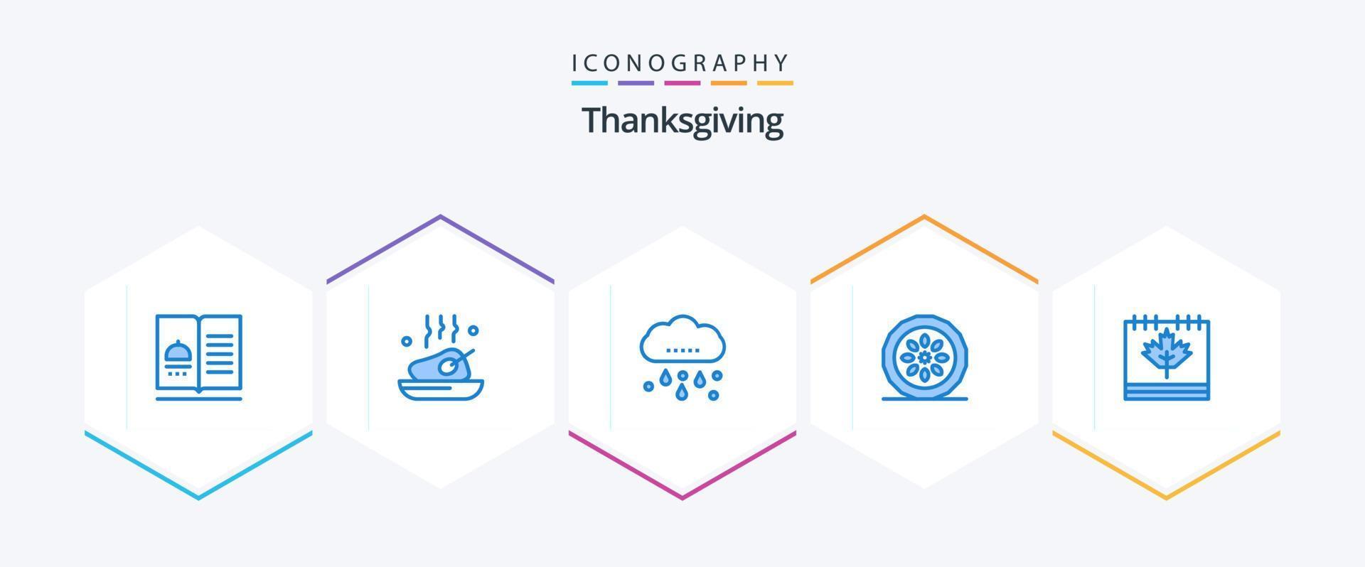 Thanksgiving 25 Blue icon pack including kitchen. dinner. meal. cake. rainy vector